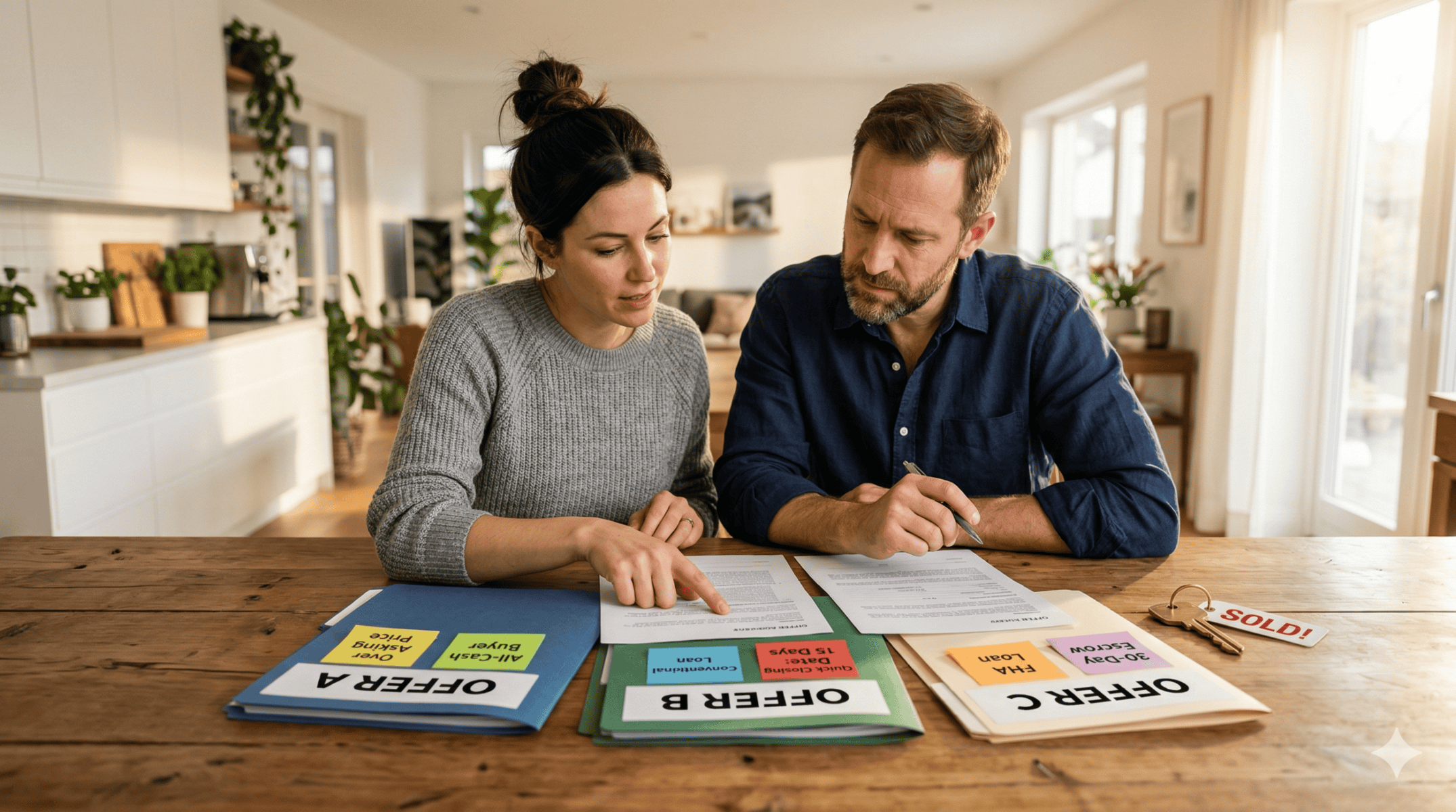 Home sellers reviewing multiple offers