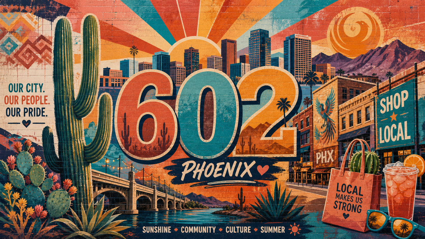 AI generated mural of Phoenix for 602 Day